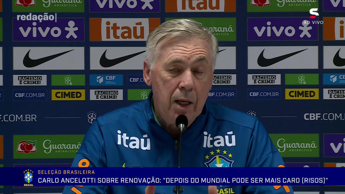 “Neymar está na lista dos jogadores que podem estar na Copa do Mundo. Ele tem 6 meses para ir à lista final.” 🎙️ Ancelotti. 🎥 sportv | ge