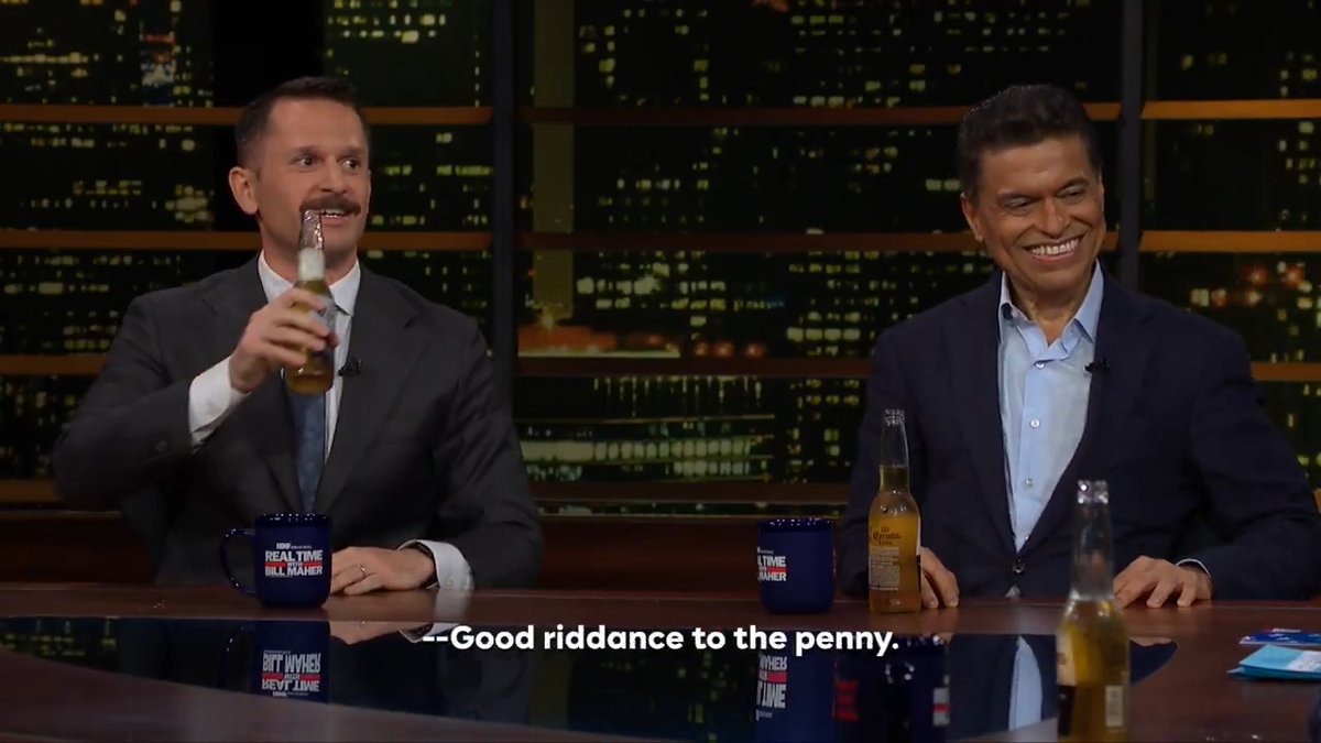"Good riddance to the penny...although what is Spotify gonna use to pay recording artists now?" Watch Bill Maher , Josh Barro, Fareed Zakaria and Scott Galloway discuss copper coinage, daylight savings, sports betting and other scourges on this week's episode of #RTOvertime: