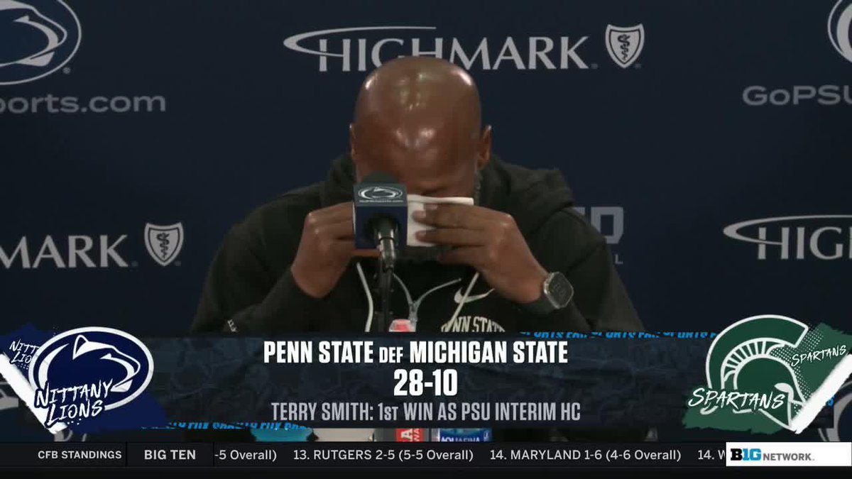 "I apologize. It's just humbling sitting in this seat." Penn State Football interim coach Terry Smith got emotional talking about the outpouring of support he received following his first win.