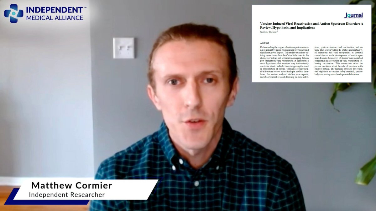 Could Vaccine-Induced Viral Reactivation Play a Role in Autism? Independent researcher Matthew Cormier (Matthew Cormier) explores a novel hypothesis in a new review published in the 𝐽𝑜𝑢𝑟𝑛𝑎𝑙 𝑜𝑓 𝐼𝑛𝑑𝑒𝑝𝑒𝑛𝑑𝑒𝑛𝑡 𝑀𝑒𝑑𝑖𝑐𝑖𝑛𝑒 (Journal of Independent Medicine). The review examines whether post-vaccination viral reactivation could be linked to the onset or severity of autism spectrum disorder. Watch now. 1/4