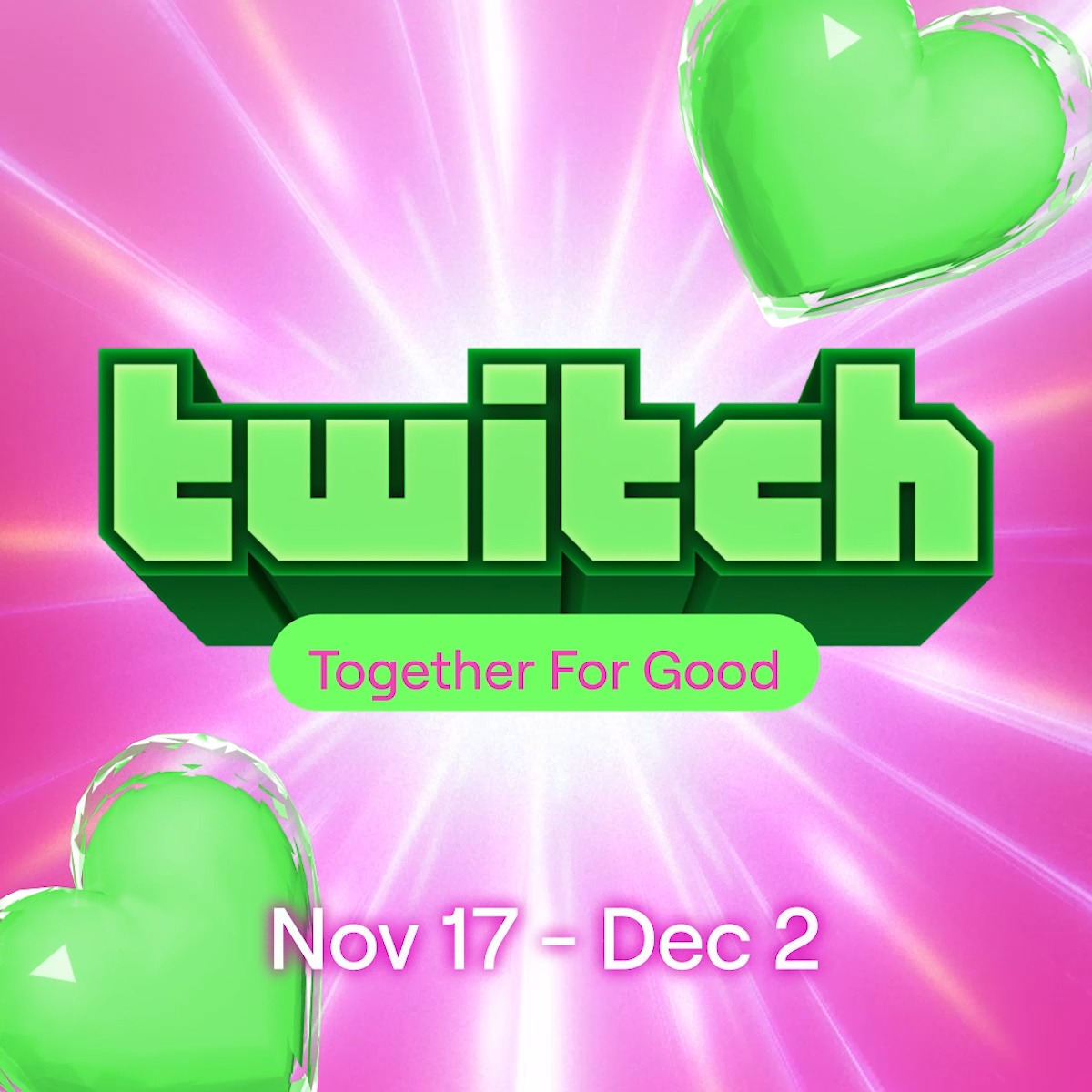 Together for Good is back! Support important causes, earn rewards, and streamers - try Crowd Control to let Chat control in-game antics via donation. Learn more here: