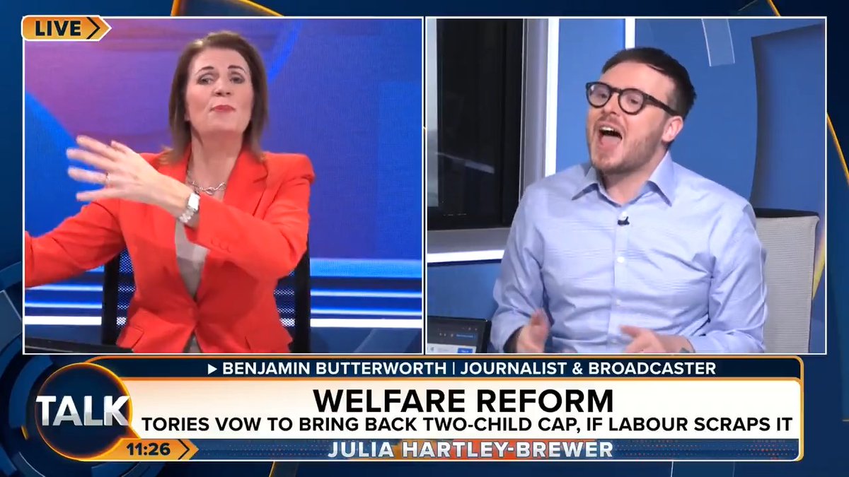 💥"We're paying massive taxes to fund people who do sod all, who can't look after their own kids and can't be bothered to get off their own backsides." Julia Hartley-Brewer and Benjamin Butterworth's explosive clash over scrapping the two-child benefit cap. Julia Hartley-Brewer