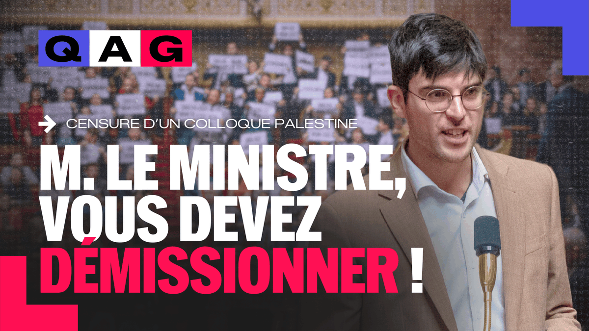 🔴🗣️ URGENT ! Censure d'un colloque sur la Palestine : Pierre-Yves Cadalen appelle à la démission du ministre de l'Enseignement supérieur ! « Sous la pression d’une presse haineuse et obscurantiste, vous vous êtes réjoui d’avoir contribué à l’annulation d’un colloque au Collège de France. Monsieur le ministre, vous avez failli. Allez-vous tirer la seule conclusion qui s’impose et démissionner ? » #QAG #DirectAN