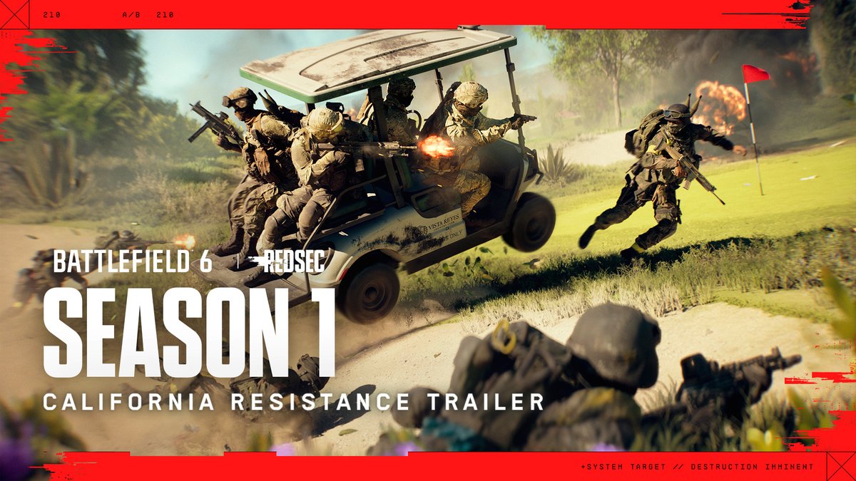 California Resistance deploys to #Battlefield6 🌴🔥 Unravel Fort Lyndon, hunt The 323, and bring the fight to SoCal with: 🗺️ New map: Eastwood 🧨 New mode: Sabotage 🔫 New weapons: DB-12 shotgun + M357 TRAIT sidearm 🛡️ New Gauntlet mission: Rodeo ➕ More ☀️