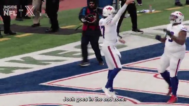 .Josh Allen finally fulfilled his promise to Fat Perez to hit the eurostep celly 😂 Inside the NFL Week 11 Mic'd Up on X