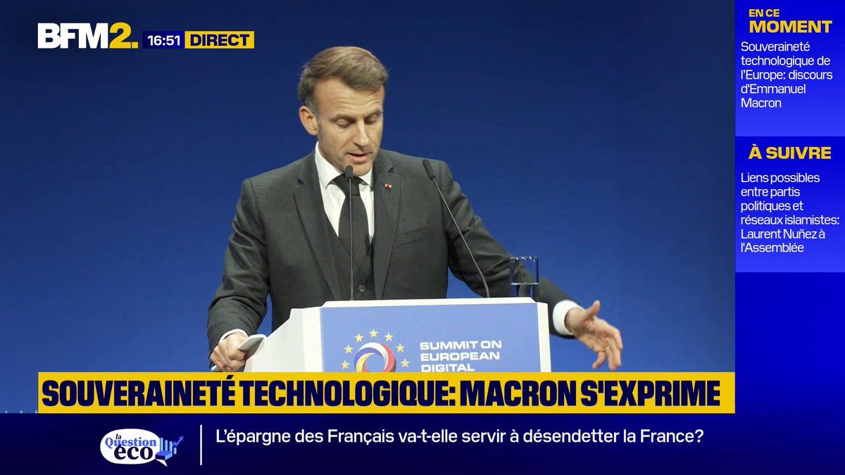 💬 "Vous voulez préserver votre souveraineté et c'est juste le refus d'être un vassal" Emmanuel Macron s'exprime sur la souveraineté technologique de l'Europe face aux États-Unis et à la Chine #BFM2