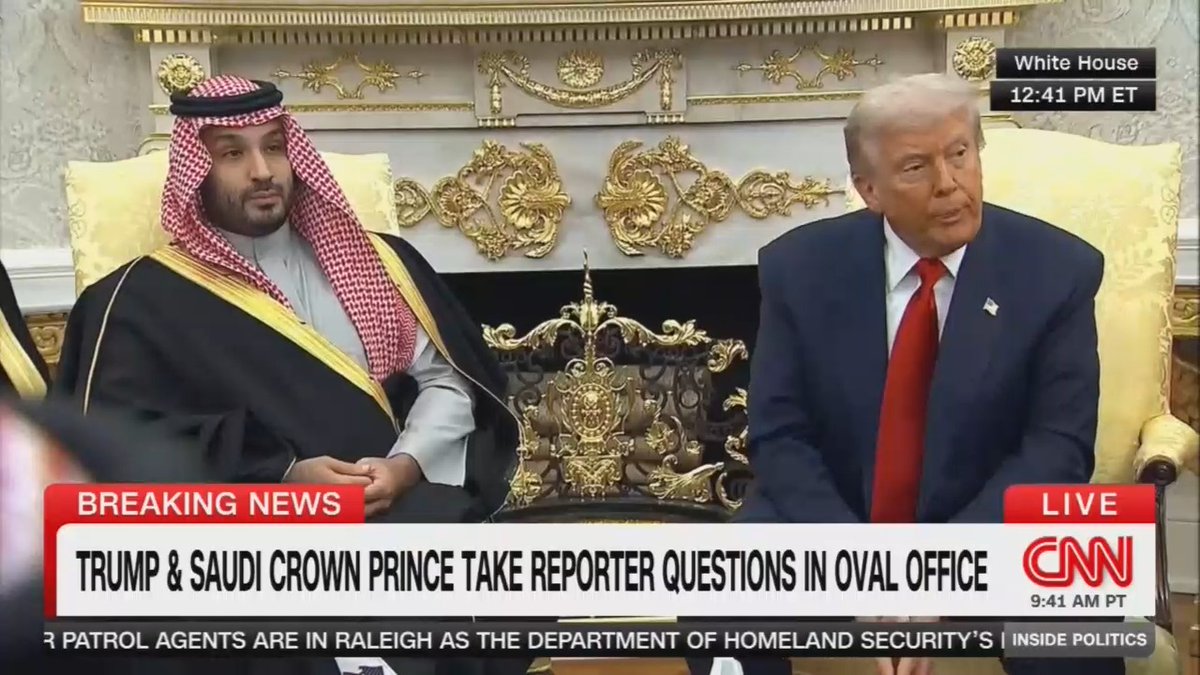 Reporter: Is it appropriate for your family to be doing business in Saudi Arabia while you're president? And Your Royal Highness, US intelligence concluded that you orchestrated the brutal murder of a journalist. 9/11 families are furious that you are here in the Oval Office. Trump: Fake news. ABC fake news, one of the worst in the business