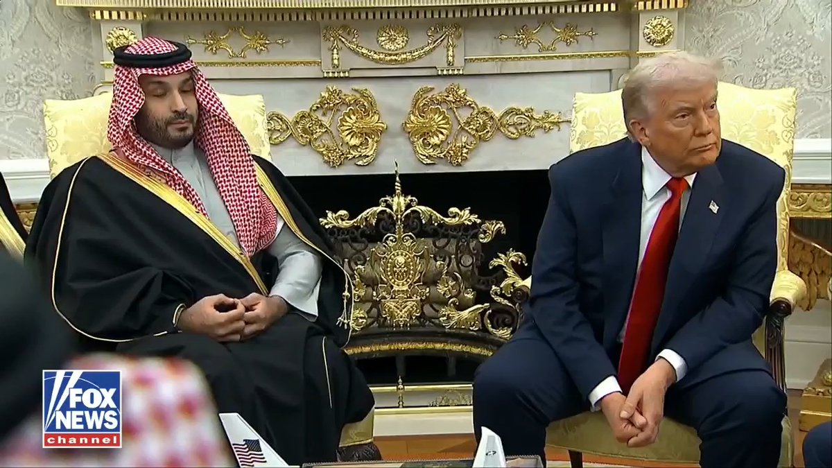 TRUMP: "Where are you from?" REPORTER: "I'm from Palestine." TRUMP: "Oh, we're making a lot of progress, huh? They like me. The Palestinians like me. The Palestinians are doing very well, actually. I think we're working very closely with a lot of people to make everybody happy, including Israel, the Palestinians, and everybody."