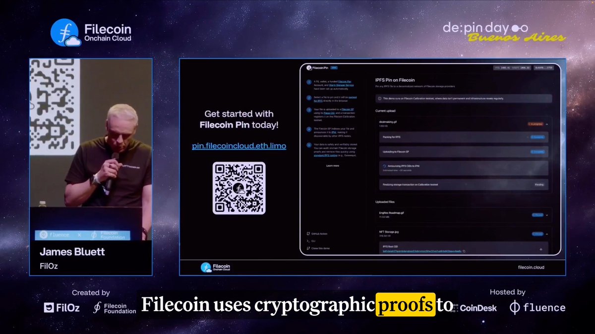 🔍 At Filecoin Onchain cloud launch at DEPIN DAY & DEPINED PODCAST, James Bluett (FilOz) summarized Filecoin's edge: Verifiable integrity via cryptographic proofs, publicly measurable performance, and zero vendor lock-in—unlike Web 2's opaque storage.