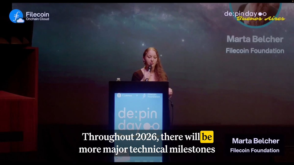 🚀 Marta Belcher (President and Chair of Filecoin Foundation) presented Filecoin's 2026 outlook at @filecoin Onchain cloud launch at DEPIN DAY & DEPINED PODCAST: Cross-chain payments, automated resilience, and S3-compatible APIs simplify migration, helping Web3 builders "open the cloud."