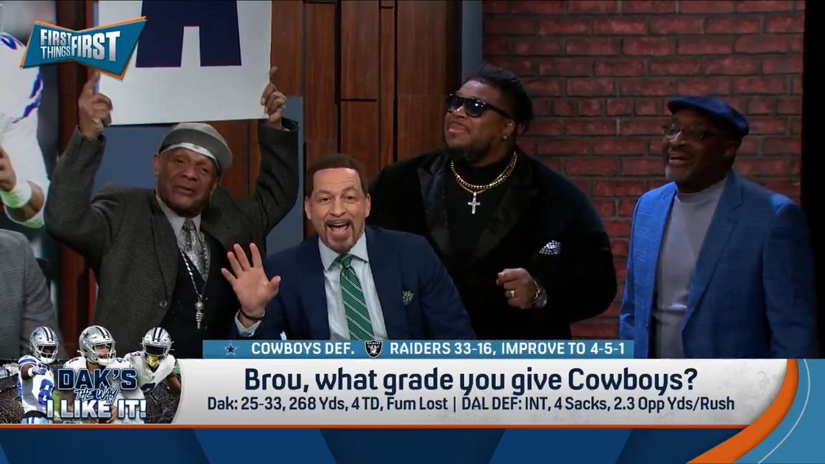 .Chris Broussard grades the Cowboys with some harmony and a little help from his friends 🎶 “I’ve got nothing but love for the Cowboys and how they played last night. So I am giving them a—” 👀