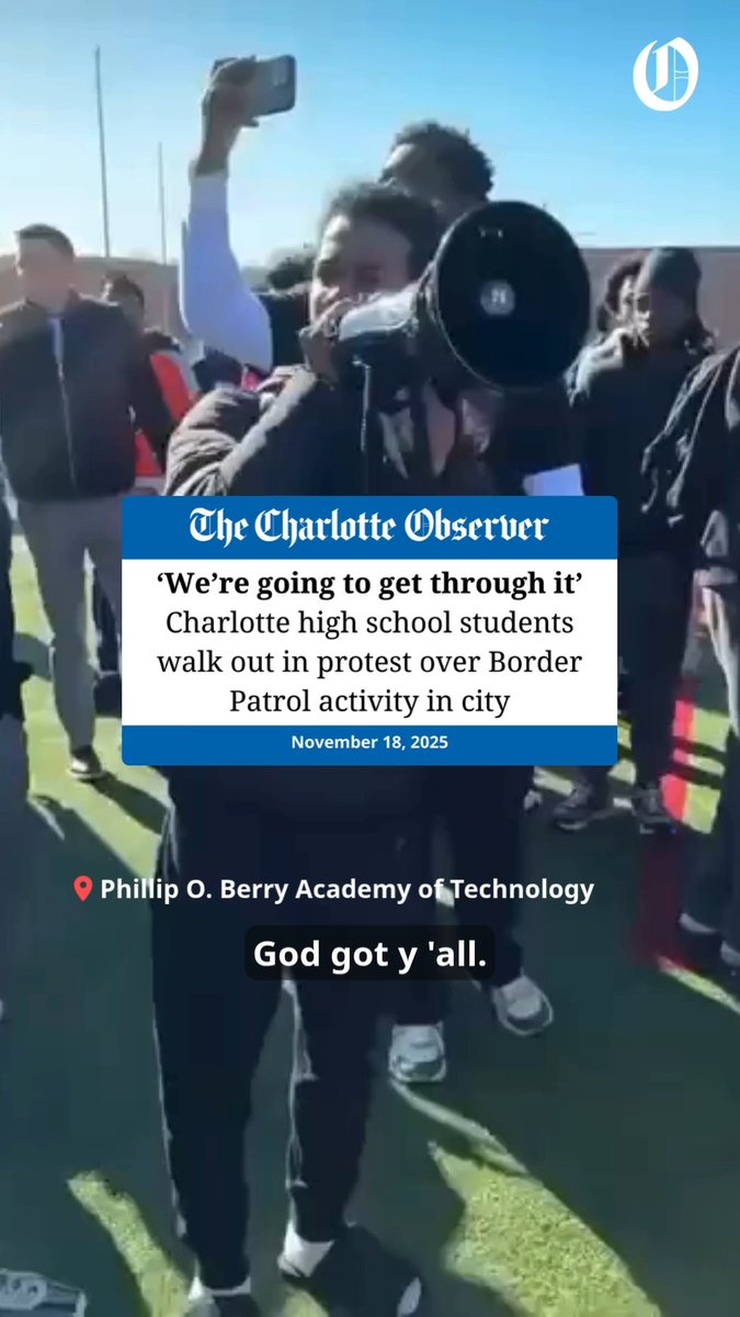 Love to see it….High school kids at Phillip O. Berry Academy of Technology in Charlotte walked out of school to protest ICE Nazis terrorizing their communities