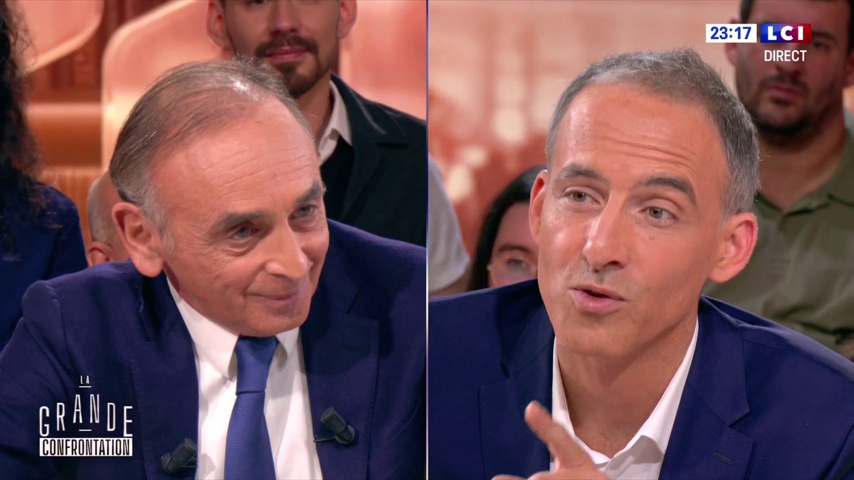 🗣️ "Je veux vous combattre partout, vous, vos amis, Marine Le Pen, Eric Ciotti et je veux vous reprendre le drapeau tricolore des mains. La France ne vous appartient pas." 🔴 Raphaël Glucksmann (Raphael Glucksmann) face à Eric Zemmour (Eric Zemmour)