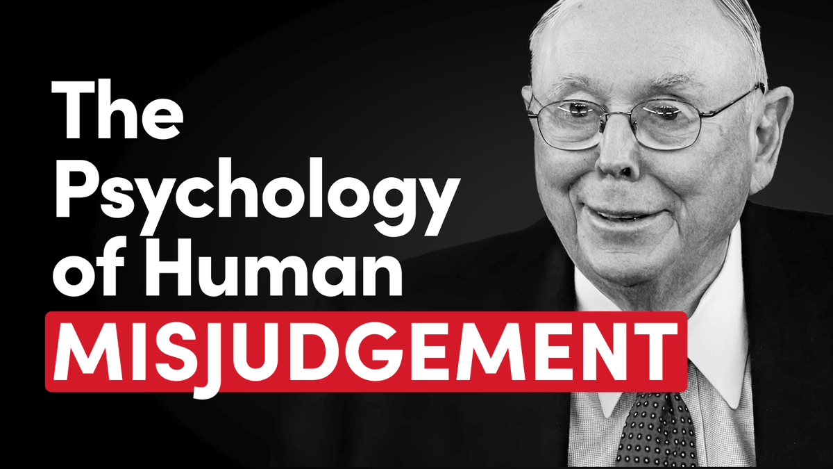 Why do smart people make bad decisions? Charlie Munger discovered 25 tendencies sabotaging your judgment right now. Here they are: 1. Reward and Punishment Superresponse Tendency 2. Liking/Loving Tendency 3. Disliking/Hating Tendency 4. Doubt-Avoidance Tendency 5. Inconsistency-Avoidance Tendency 6. Curiosity Tendency 7. Kantian Fairness Tendency 8. Envy/Jealousy Tendency 9. Reciprocation Tendency 10. Influence-from-Mere-Association Tendency 11. Simple, Pain-Avoiding Psychological Denial 12. Excessive Self-Regard Tendency 13. Overoptimism Tendency 14. Deprival-Superreaction Tendency 15. Social-Proof Tendency 16. Contrast-Misreaction Tendency 17. Stress-Influence Tendency 18. Availability-Misweighing Tendency 19. Use-It-or-Lose-It Tendency 20. Drug-Misinfluence Tendency 21. Senescence-Misinfluence Tendency 22. Authority-Misinfluence Tendency 23. Twaddle Tendency 24. Reason-Respecting Tendency 25. Lollapalooza Tendency—The Tendency to Get Extreme Consequences from Confluences of Psychology Tendencies Acting in Favor of a Particular Outcome Listen now "Charlie Munger and The Psychology of Human Misjudgement on The Knowledge Project"