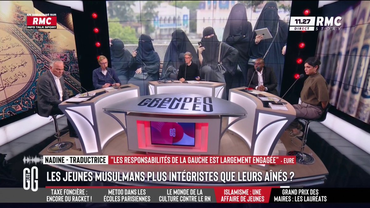 📈 Les jeunes musulmans plus intégristes que leurs aînés ? 📞 Nadine, sur le voile : "Si vous discutez avec ces femmes, beaucoup ne connaissent rien au Coran. C'est du communautarisme à l'état pur. La gauche est responsable. C'est un rejet de la société française." #GGRMC
