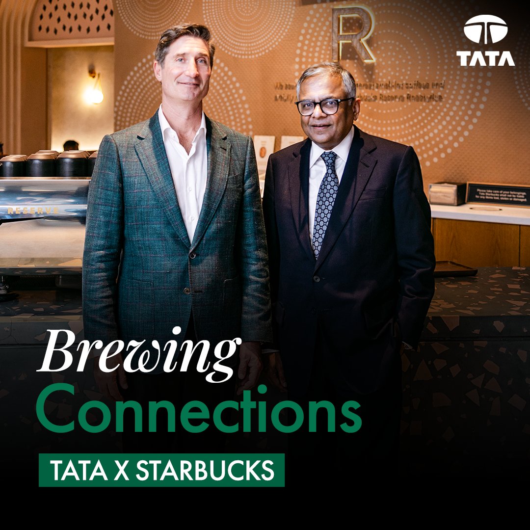 Today, our Group Chairman N. Chandrasekaran and Starbucks Chairman & CEO Brian Niccol shared coffee and enriching conversations at India’s first Starbucks Reserve in Mumbai. This special visit made our celebrations even more memorable, marking a milestone in our growing partnership. #ThisIsTata Starbucks India Tata Consumer Products
