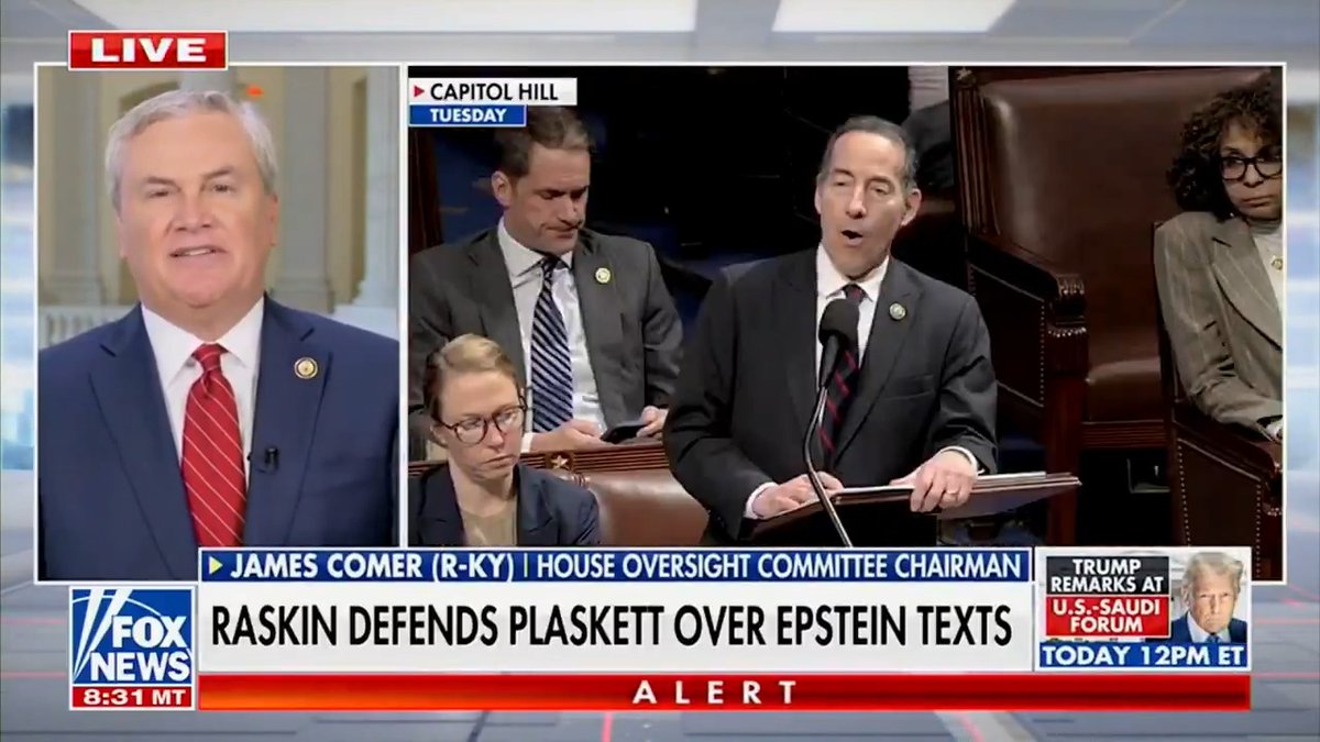 "Jamie Raskin is FULL OF CRAP!" 🔥💩 Chairman Rep. James Comer dunks on Raskin for trying to defend Stacey Plaskett on the House floor after being caught colluding with Jeffrey Epstein. Guess what? Raskin made Plaskett an impeachment manager to go after President Trump in 2021.