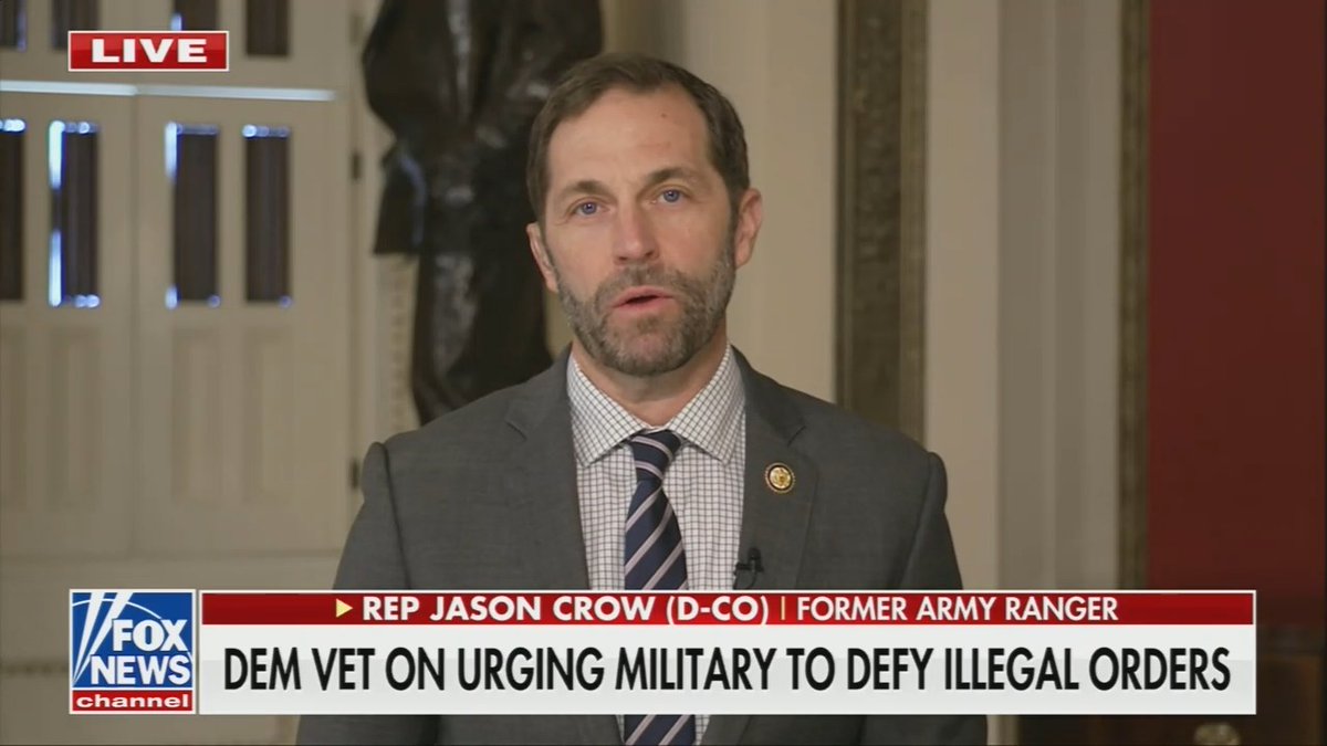 Rep. Crow: We're standing by our service members. Trump has put them in very difficult positions, and has alluded to putting them in even more difficult positions in the months and years ahead. We are reminding folks about what the Uniform Code of Military Justice says, what the Constitution says, what the law of war says.