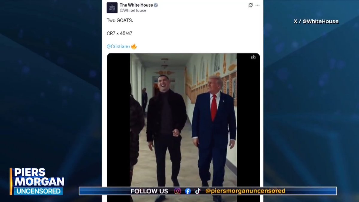 Piers Morgan told Cristiano Ronaldo he could make meeting Trump happen... and then it happened! And what's more, the White House has said Ronaldo is a GOAT. Watch more 👇 📺 Piers Morgan | @cristiano | Donald J. Trump