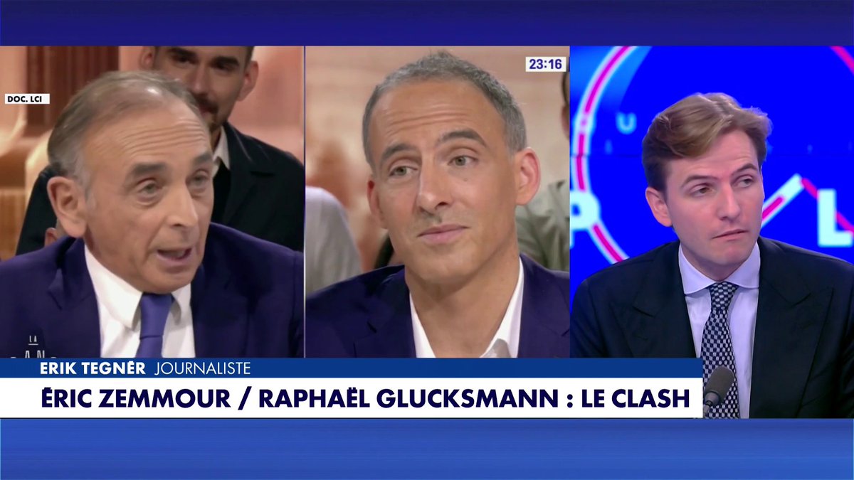 Erik Tegnér : «Raphaël Glucksmann est habitué à converser uniquement avec ses amis du service public, donc jamais il n'y a le moindre débat, ni même une question compliquée. Ce qui fait qu'on voit que Raphaël Glucksmann est une arnaque, c'est parce qu'Éric Zemmour le confronte.»