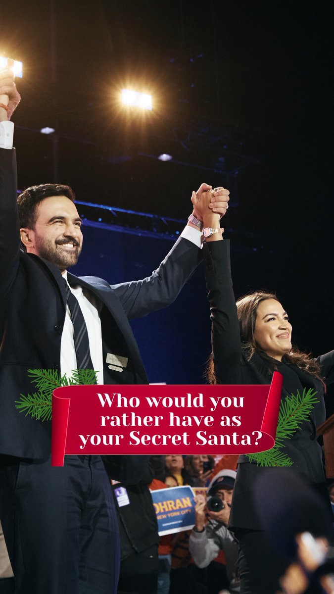 WHO WOULD YOU RATHER HAVE AS YOUR SECRET SANTA... 🎅 A. Zohran Mamdani B. Rep. Alexandria Ocasio-Cortez C. Jimmy.. you just RUINED Christmas! Let us know in the comments. 👇️ | Jimmy Failla