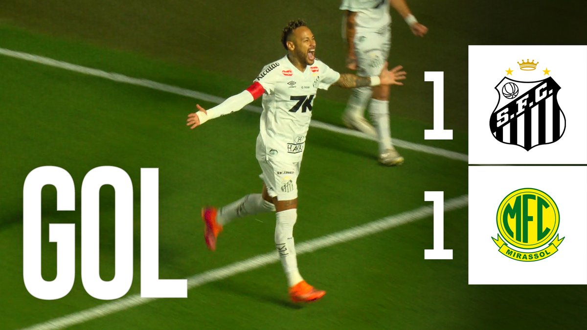O gol de Neymar Jr no empate em 1 a 1, com o Mirassol, na Vila Belmiro.