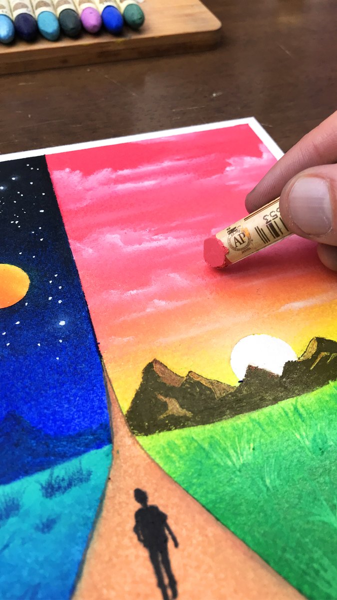 A path to infinity 🚶 Beautiful oil pastels drawing