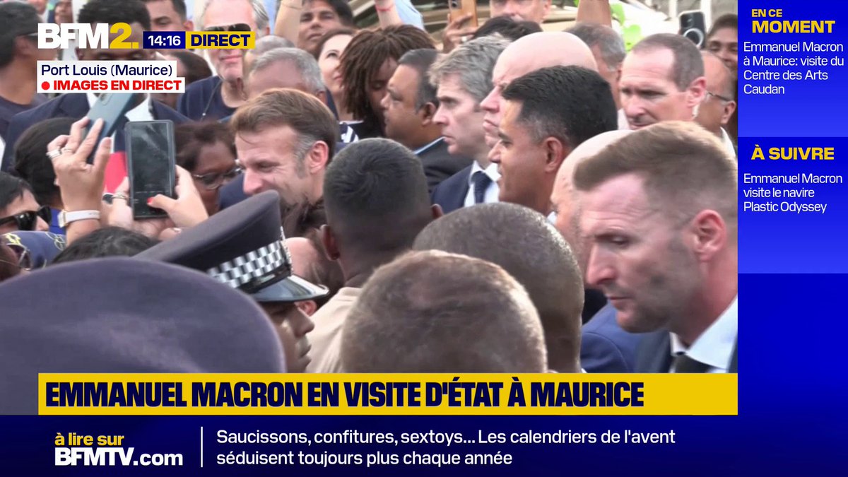 Bain de foule pour Emmanuel Macron en visite d'État à Maurice, dans le cadre de sa tournée de 5 jours en Afrique #BFM2