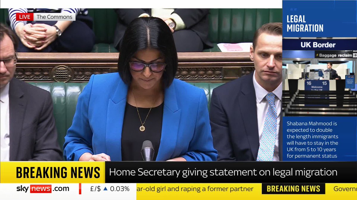 BREAKING: The home secretary has announced changes to legal migration rules. Among them, the minimum period for being granted indefinite leave to remain will be doubled from five to 10 years. 📺 Sky 501, Virgin 602, Freeview 233 and YouTube