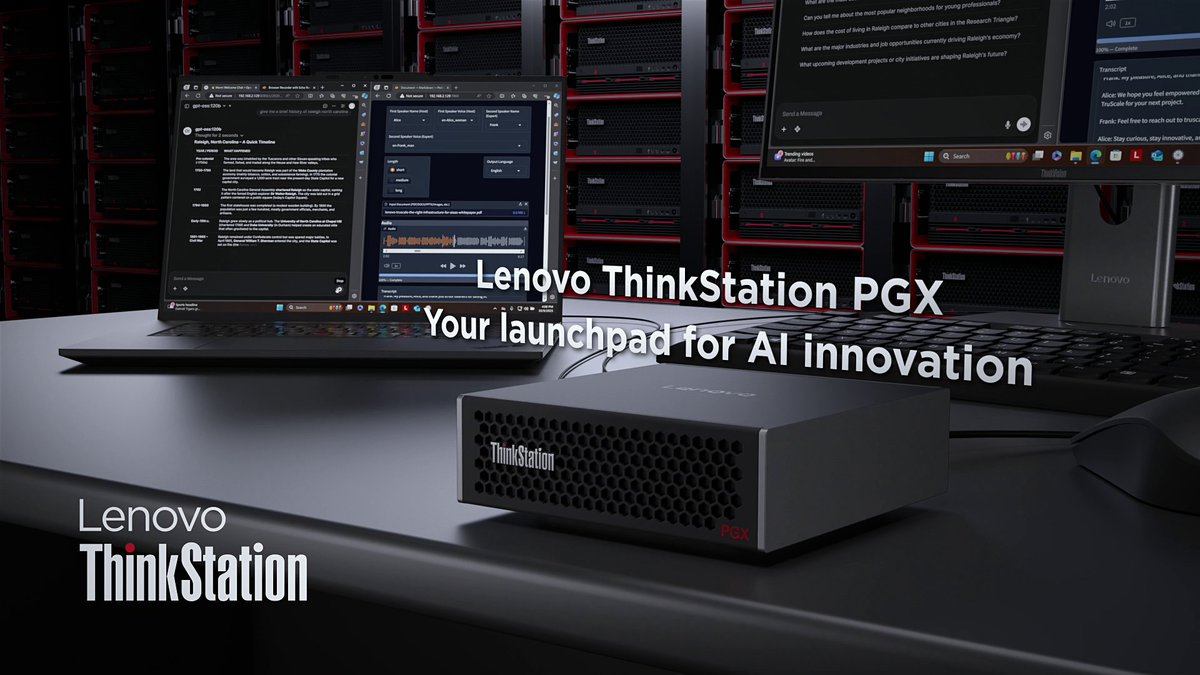 Smarter AI starts smaller. Take a tour of the ThinkStation PGX, the first Lenovo workstation accelerated by the NVIDIA Workstation GB10 Grace Blackwell Superchip. Built for developers &amp; researchers, it brings scalable AI to desktops without the complexity of the cloud.
