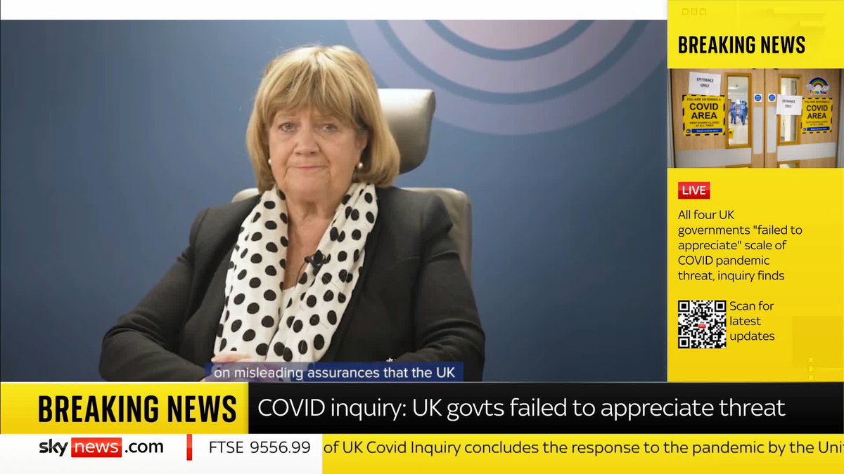 Baroness Hallett, chair of the COVID-19 Inquiry, says the UK's response to the pandemic was "too little, too late". She adds that all four UK governments "failed to appreciate the scale of the threat" in early 2020. Live ➡️ 📺 Sky 501 and Freeview 233