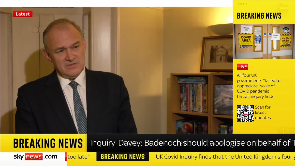 "The Conservatives let the country down." Liberal Democrat leader Sir Ed Davey has called on Kemi Badenoch, the current Tory leader, to "issue a full apology" for her party's handling of the pandemic. Latest 🔗 📺 Sky 501, Virgin 602 and Freeview 233