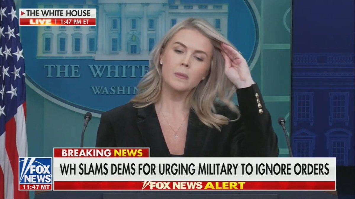 Q: Trump and Vance have accused the other side of encouraging political violence. Isn't that exactly what Trump is doing when he says that members of Congress should be killed? Leavitt: These members of Congress are literally saying not follow lawful orders. Reporter: Actually, they're saying you can refuse an illegal order