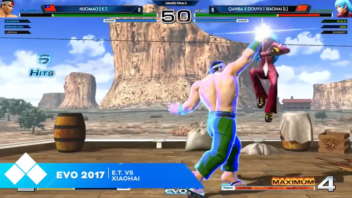 "Waterworks everywhere! It's a waterfall here in Las Vegas, Nevada!" E.T. defeats Xiaohai to win THE KING OF FIGHTERS XIV at Evo 2017.