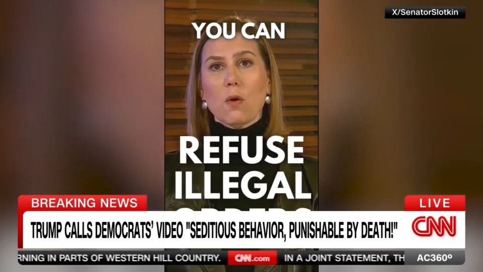 The president calls Democratic lawmakers traitors, says their reminder that troops must disobey unlawful orders is sedition, and says the penalty for that is death.