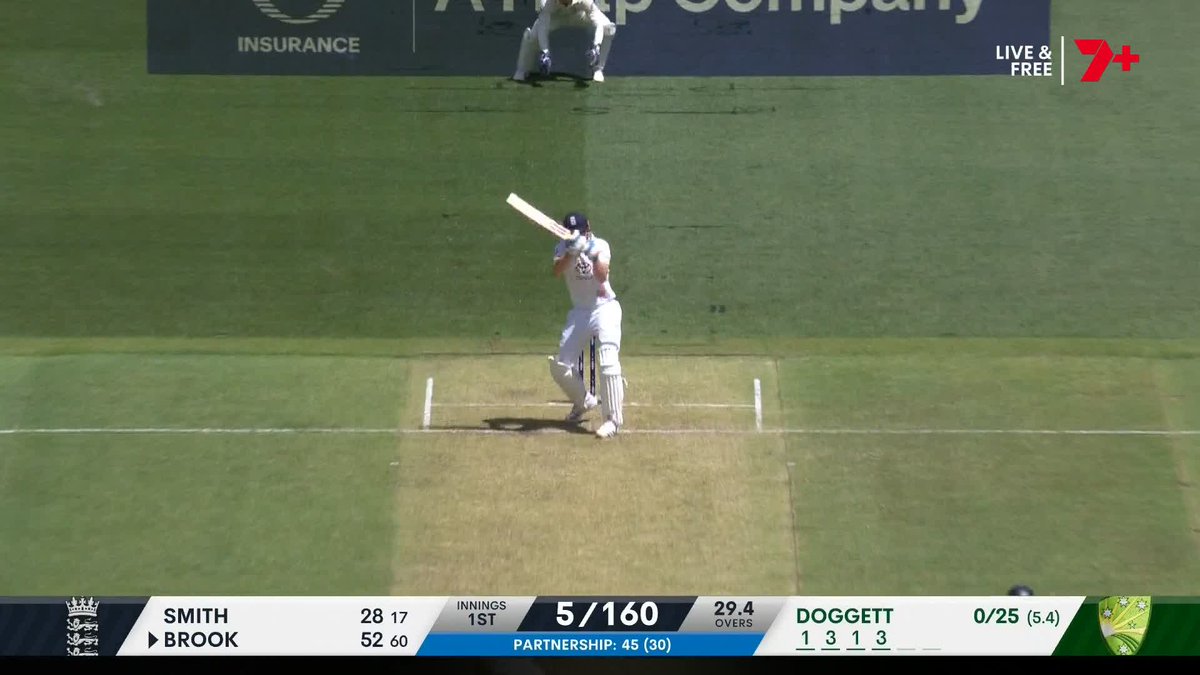Brendan Doggett's first Test wicket... - Half hearted appeal (except for Smith) - Nothing much happens - Eventual call to review - Harry Brook walks immediately ...just how he drew it up surely ⤵️😅 #Ashes