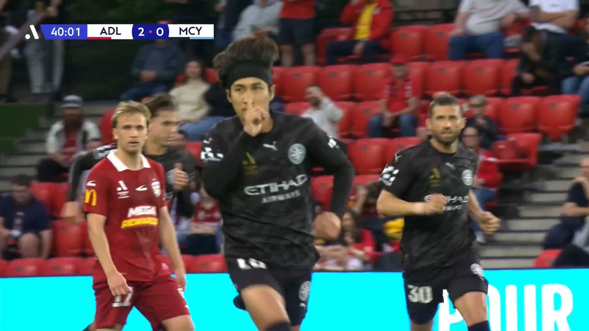 TOP BINS FROM TAKESHI KANAMORI 🚀 An outrageous strike from well outside the box gives Melbourne City FC an instant response to the red card Watch #ADLvMCY live on Paramount+ 📺