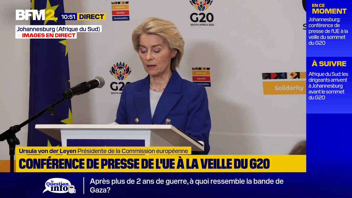 💬 "Je vais contacter le président Zelensky pour discuter de la question" Plan américain de paix en Ukraine: Ursula von der Leyen, présidente de la Commission européenne, rappelle que "rien ne peut être fait sur l'Ukraine sans l'Ukraine" #BFM2