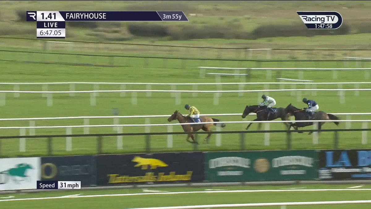 An emotional winner of the Michael O'Sullivan & Lorna Brooke Ireland V Britain Challenge Handicap Chase ❤️ Michael's brother Alan steers Hitthehayson to victory at FairyhouseRacecourse