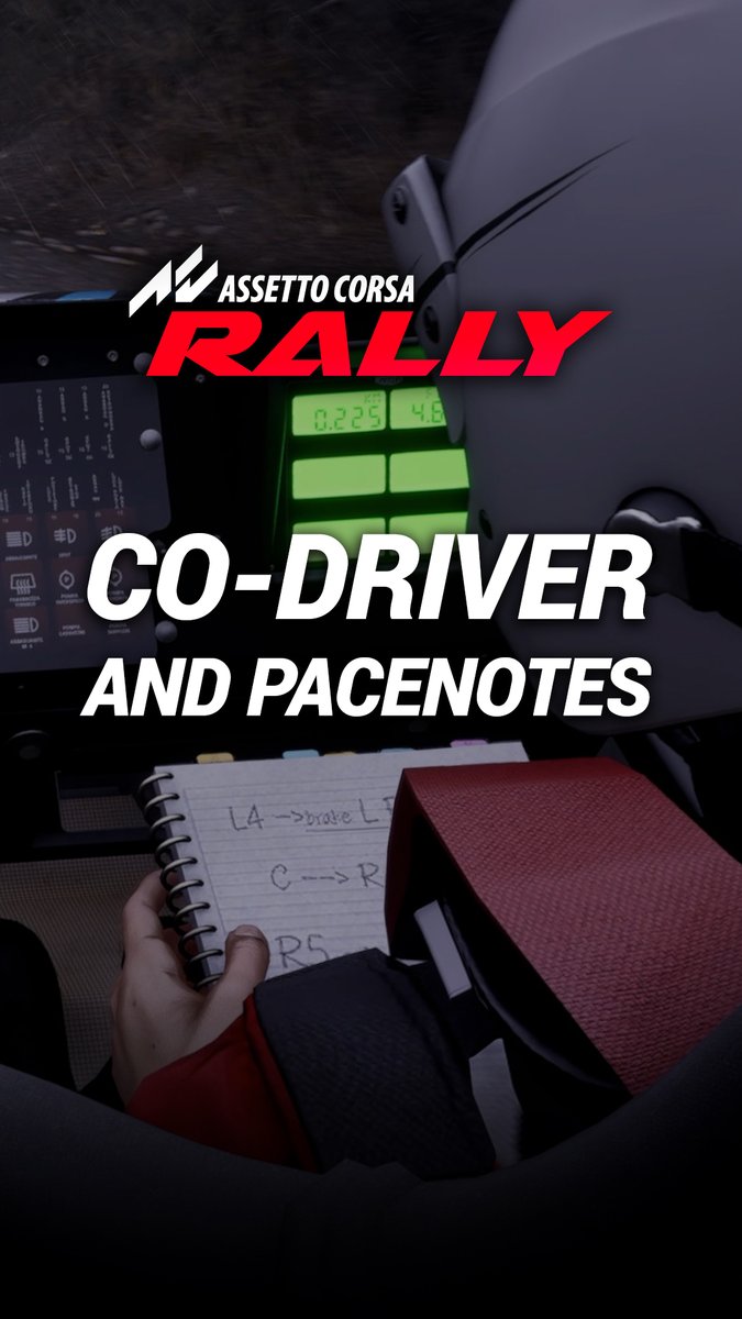 CO-DRIVER AND PACENOTES IN AC RALLY The co-driver and pacenotes are key elements in rally racing. Together, they help you anticipate what to expect in the meters ahead. Find out how to make the most of this essential combination below. #AssettoCorsa #AssettoCorsaRally #ACRally