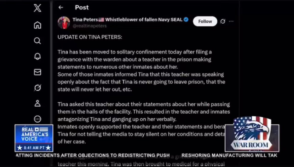 Mr President free Tina Peters she is a witness to a major crime! President Donald J. Trump Donald J. Trump