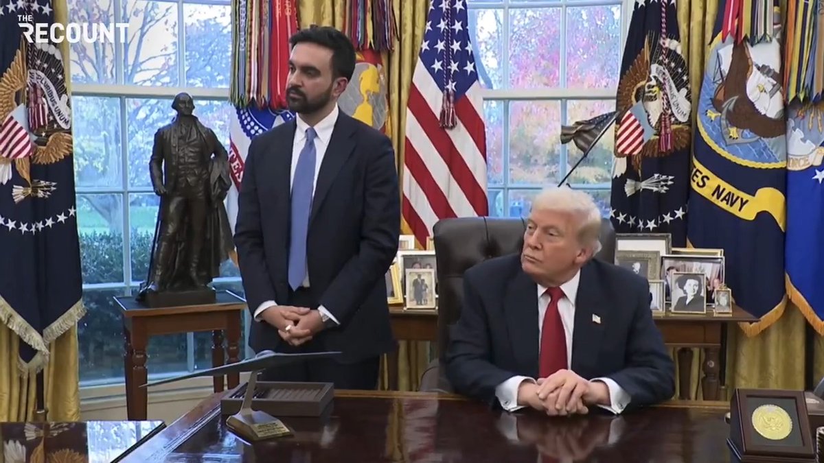 Trump has an oddly friendly moment with NYC Mayor-elect Mamdani: Reporter: "Are you affirming that you think President Trump is a fascist?" Mamdani: "I've spoken about —" Trump: "That's okay. You can just say yes. It's easier. It's easier than explaining it. I don't mind."