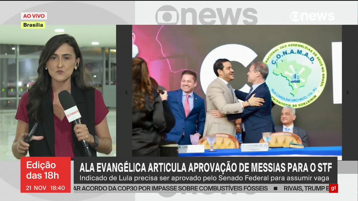 A bancada evangélica no Congresso se articula para aprovar o nome de Jorge Messias como ministro do STF, uma das várias batalhas que o Planalto vai enfrentar nas próximas semanas. Saiba mais. ➡ Assista ao #Edição18: #GloboNews
