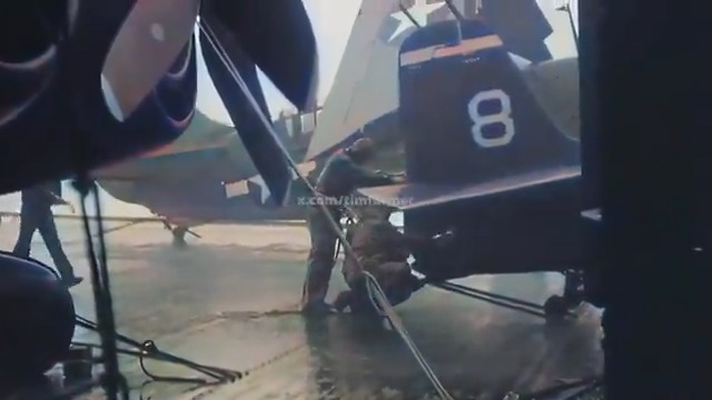 Footage from the Pacific on Dec 18th, 1944 off the deck of the USS Essex(CV-9) - crew tied off chaining down aircraft as she steamed through Typhoon Cobra after given incorrect weather information. Of the fleet, 790 crew killed, 146 aircraft destroyed, and 3 destroyers lost.🫡