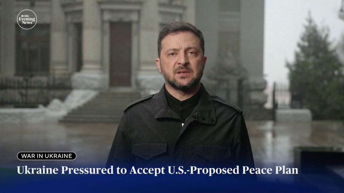 President Trump is pressuring Ukraine to sign off on a new peace proposal with Russia by Thanksgiving. The 28-point plan would have Ukraine surrender about 20% of its territory to the Russians — an area roughly the size of Pennsylvania.