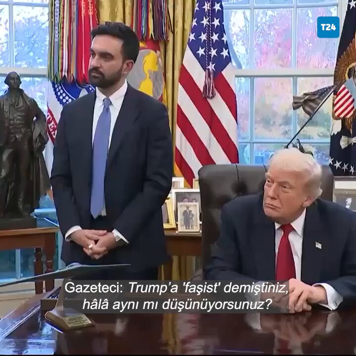 📢 Trump ve Mamdani'nin Beyaz Saray görüşmesinden ilginç anlar 🎙️ Gazeteci: Trump’a 'faşist' demiştiniz, hâlâ aynı mı düşünüyorsunuz? 🎙️ Mamdani: Benim bahsettiğim… 🎙️ Trump: Sorun değil. Evet diyebilirsin. Açıklamaktan daha kolay. Benim için sorun değil.