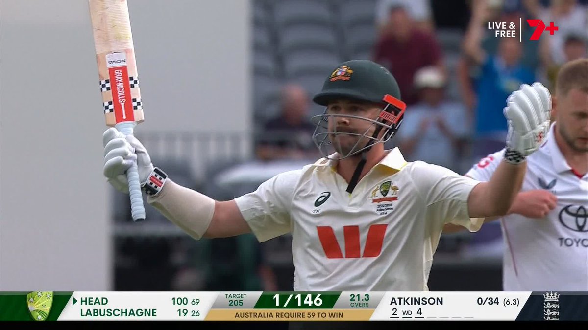 69 balls. 12 fours. 4 sixes. One of the most extraordinary hundreds you will EVER see. Travis Head, take a bow ⭐ #Ashes