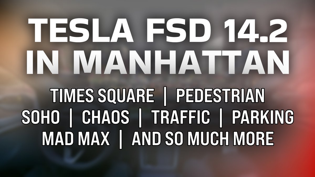 There’s no denying it—everyone has been waiting to see how Tesla FSD v14.2 handles the chaos of Manhattan, and this drive did not disappoint. I teamed up with Whole Mars Catalog and @savagejunkie96 for a 2-hour NYC stress test through Times Square, SoHo, Midtown traffic waves, pedestrians, and some of the tightest gaps you’ll ever see. The 1-hour-20-minute condensed video has truly insane moments that shocked all of us. Even on Mad Max mode, this version already feels on another level. The confidence in dense traffic, lane selection, and handling unpredictable situations across Manhattan is seriously impressive. Zero-intervention drive. Tesla AI team, y’all cooked with this build. I’m blown away.