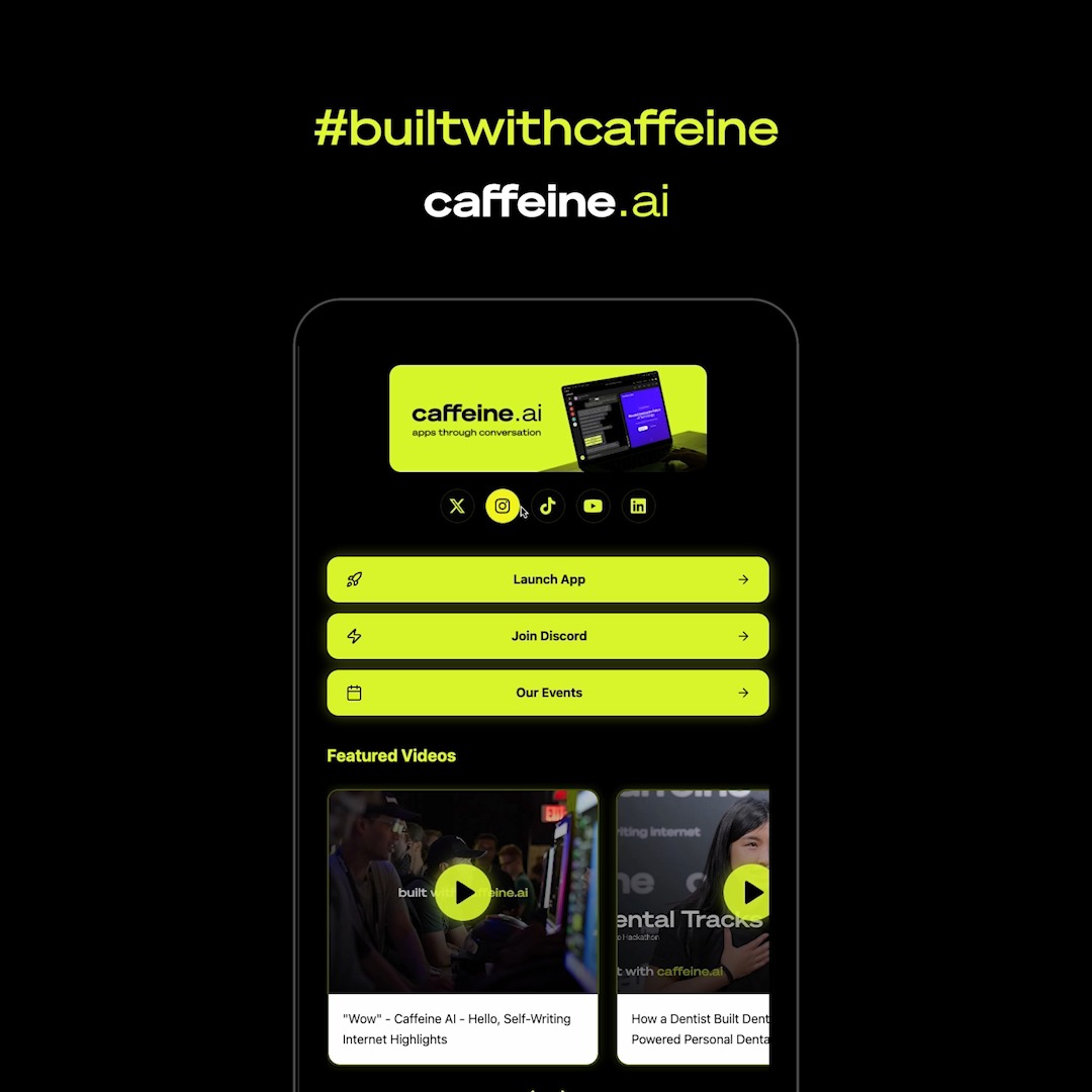 A Linktree built with Caffeine for Caffeine. Need one too? Just create it via chat. #builtwithcaffeine