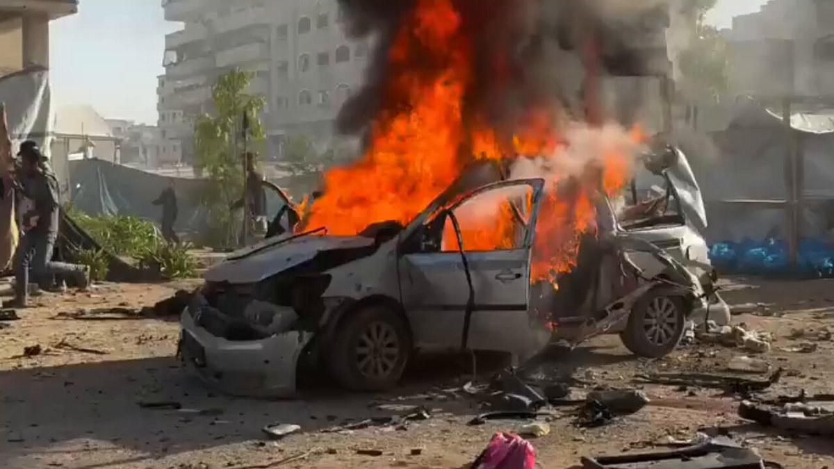 This is the civilian car that the israelis have bombed killing 5 Palestinian people and injuring scores of innocent bystanders | Muhammad Smiry 🇵🇸